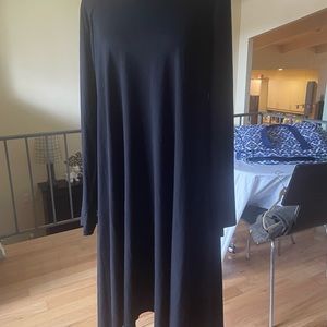 Eileen Fisher black jersey long sleeve crew neck midi dress L